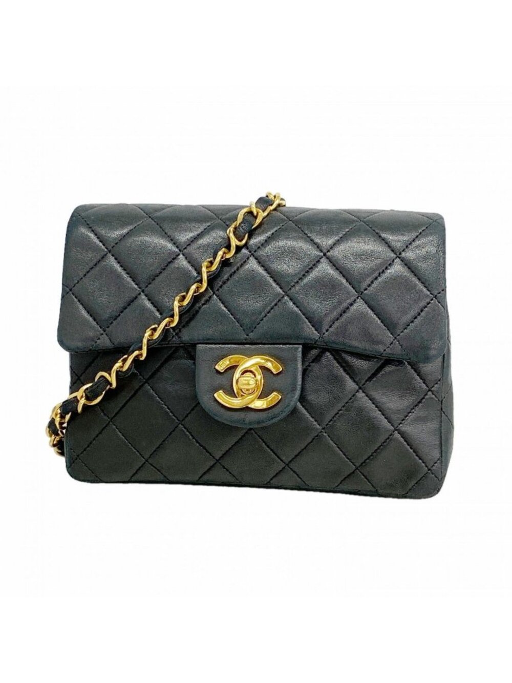 Chanel Shoulder Bag Quilted Lambskin Black Gold